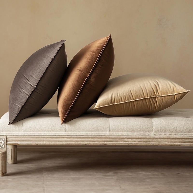 MIULEE Pack of 2 Brown Decorative Velvet Throw Pillow Cover Soft Pillowcase Solid Square Eruo Sham Cushion Case for Sofa Bedroom Car 26x26 Inch - Image 5